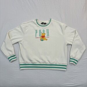 Winnie The Pooh Varsity Girls Sweatshirt Small Cream Oversized Hot‎ Topic Preppy
